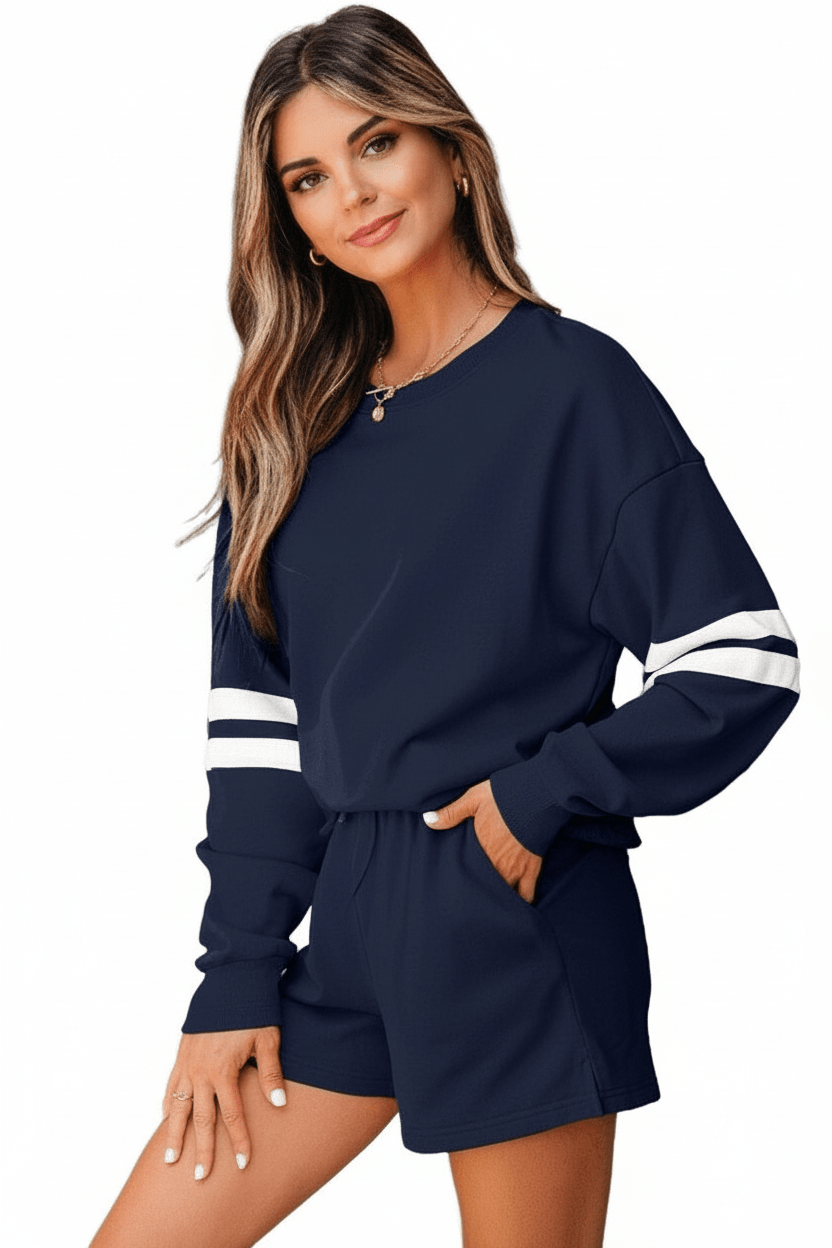 Varsity Stripe Sweatshirt and Short Set - Robbi & Angel