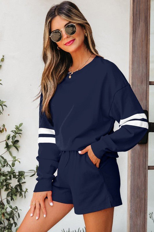 Varsity Stripe Sweatshirt and Short Set - Robbi & Angel