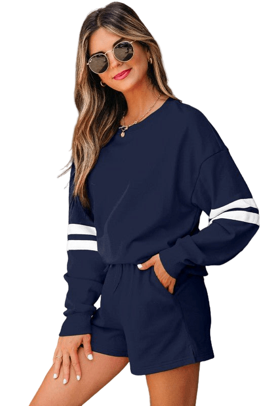 Varsity Stripe Sweatshirt and Short Set - Robbi & Angel