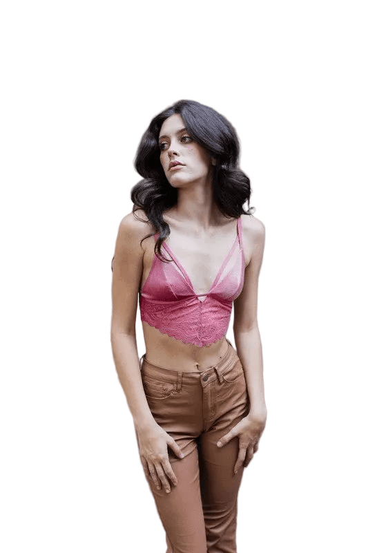 Velvet Longline Bralette With Lace Trim - Robbi & Angel