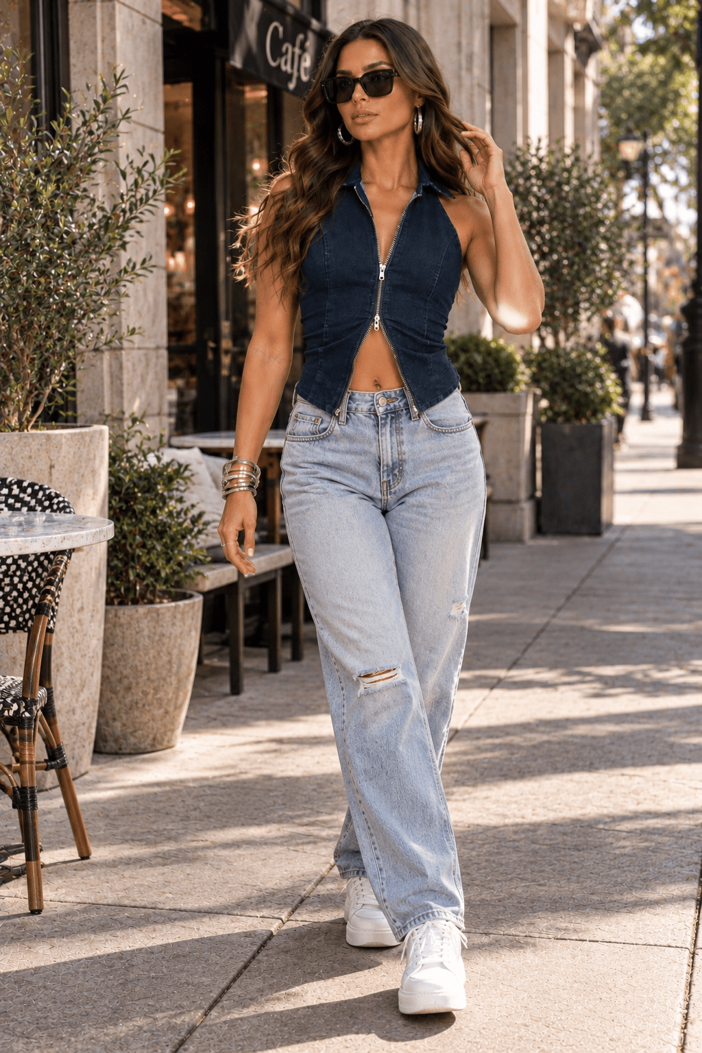 Violette Denim Zip Vest Top - Robbi & Angel