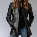 Viona Vintage Style PU Jacket — Mid-Length Open Cardigan - Robbi & Angel
