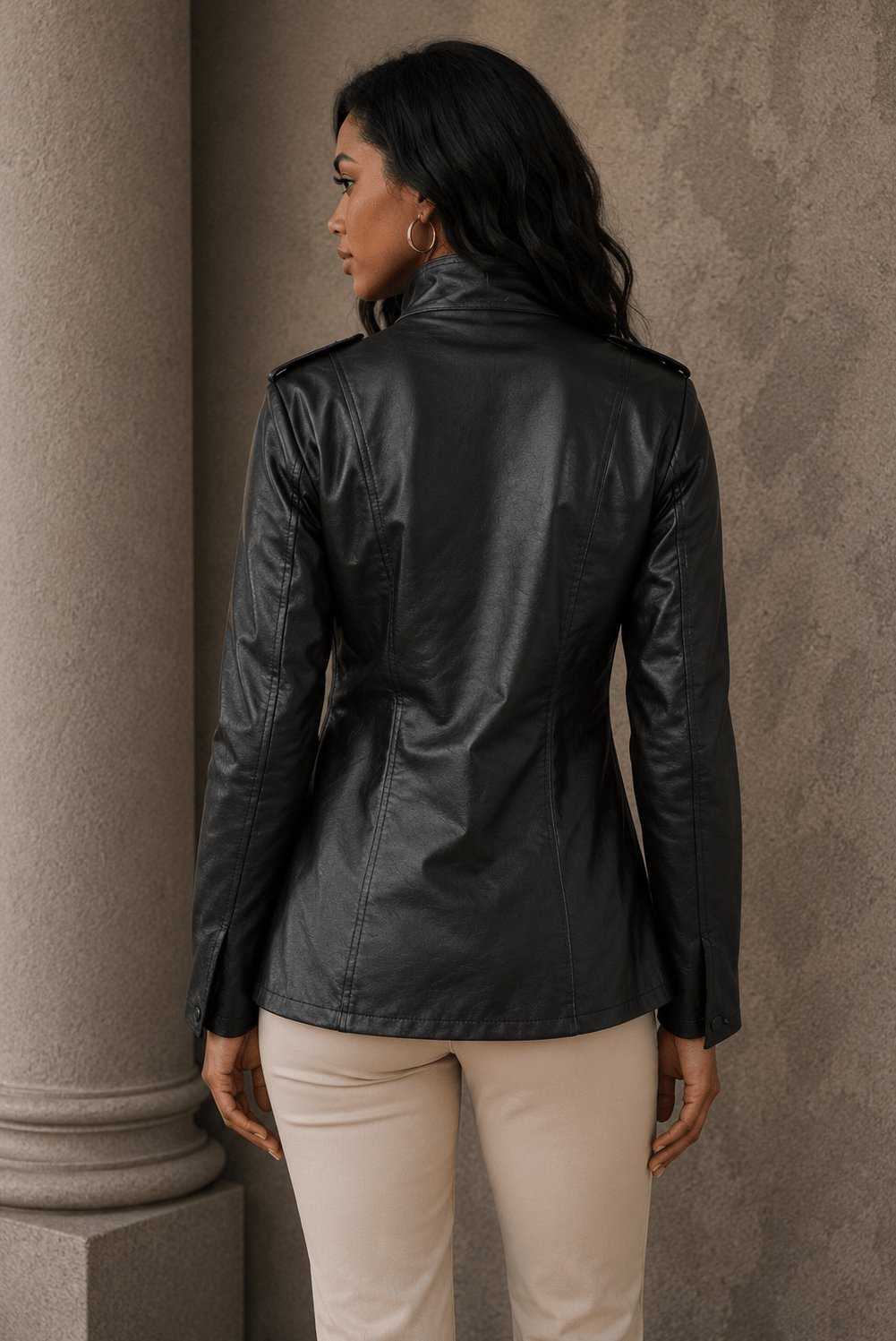 Viona Vintage Style PU Jacket — Mid-Length Open Cardigan - Robbi & Angel
