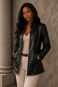 Viona Vintage Style PU Jacket — Mid-Length Open Cardigan - Robbi & Angel