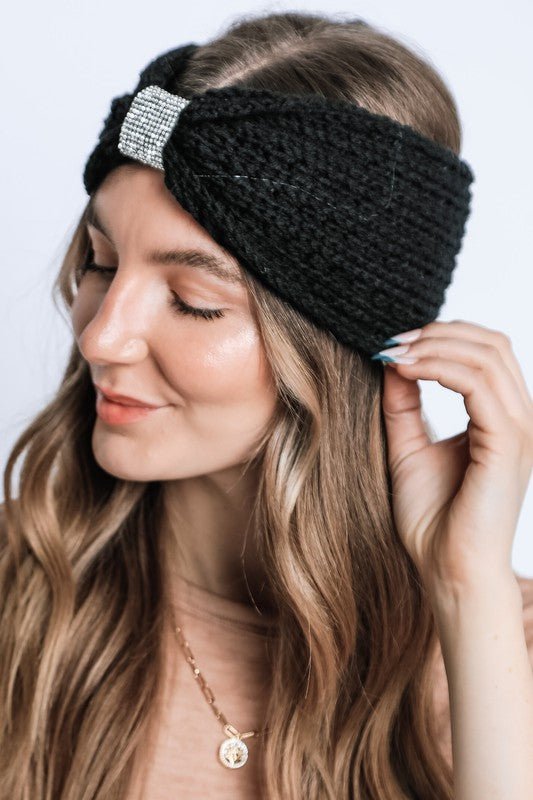WINTER RHINESTONE BOW KNITTED HEAD BAND - Robbi & Angel