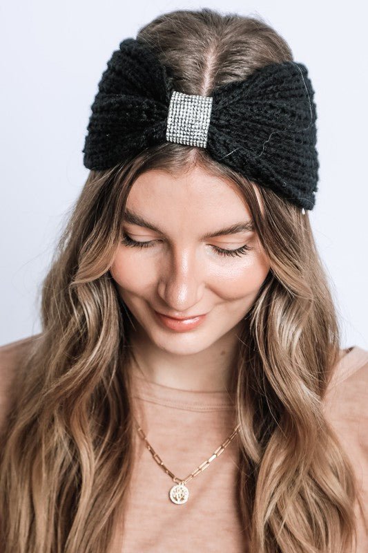 WINTER RHINESTONE BOW KNITTED HEAD BAND - Robbi & Angel