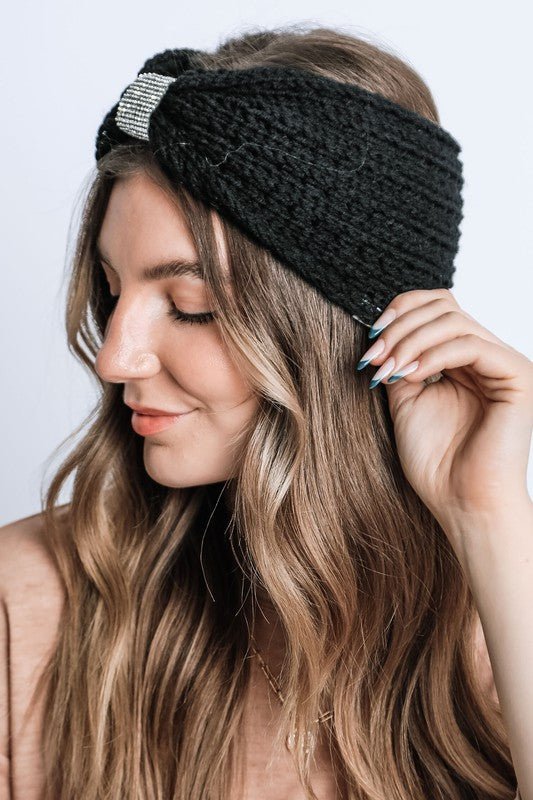 WINTER RHINESTONE BOW KNITTED HEAD BAND - Robbi & Angel