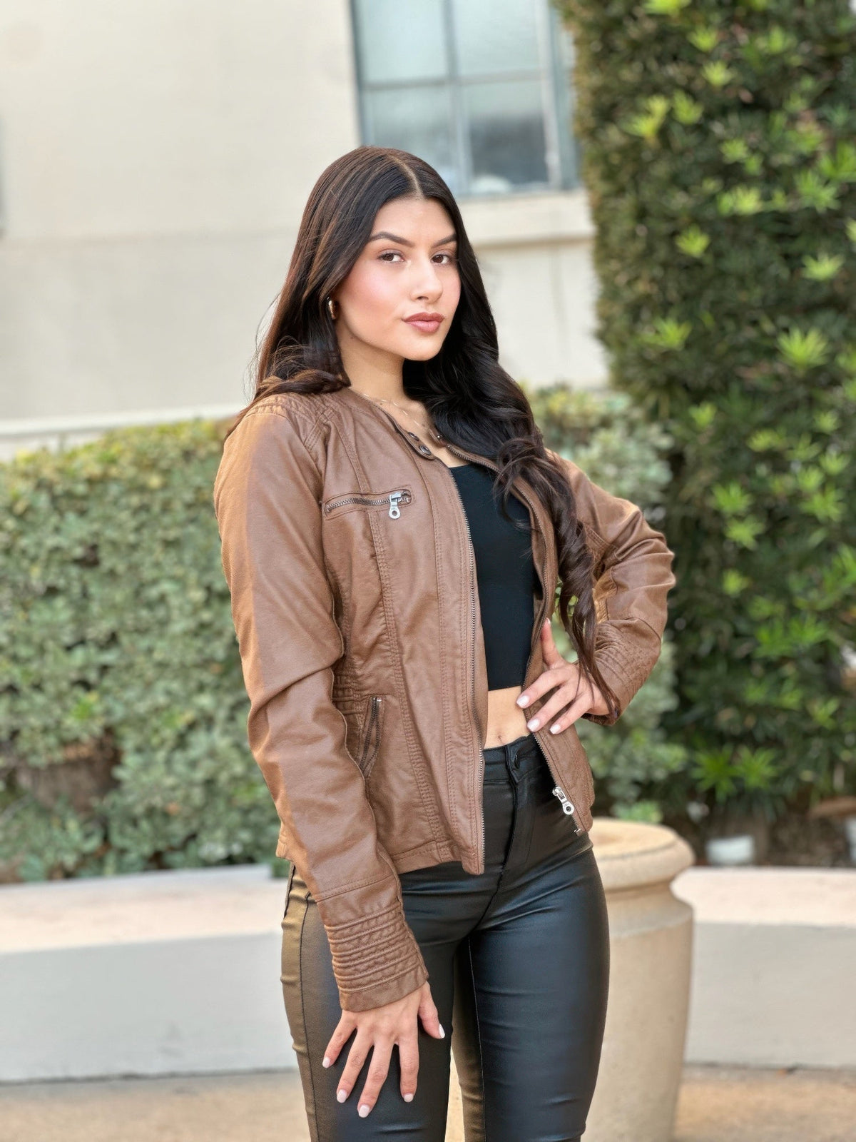 Woman Fashion Hooded Faux Leather Jacket - Robbi & Angel