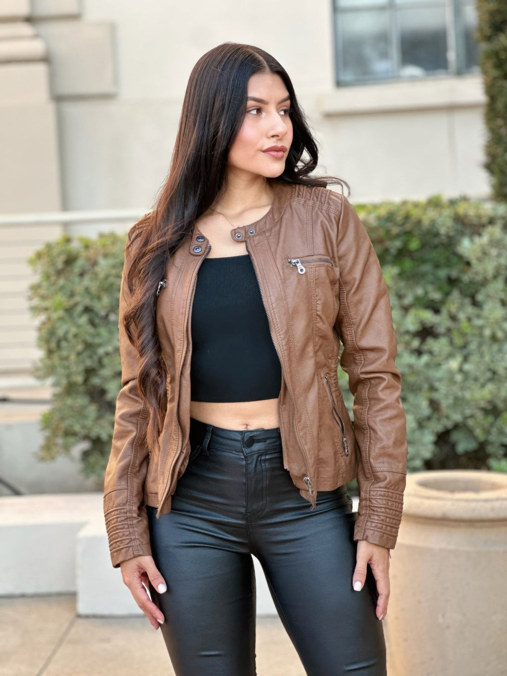 Woman Fashion Hooded Faux Leather Jacket - Robbi & Angel