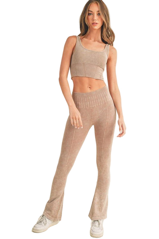 Women's Stone Washed Ribbed Matching Yoga Set - Robbi & Angel