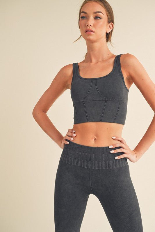 Women's Stone Washed Ribbed Matching Yoga Set - Robbi & Angel