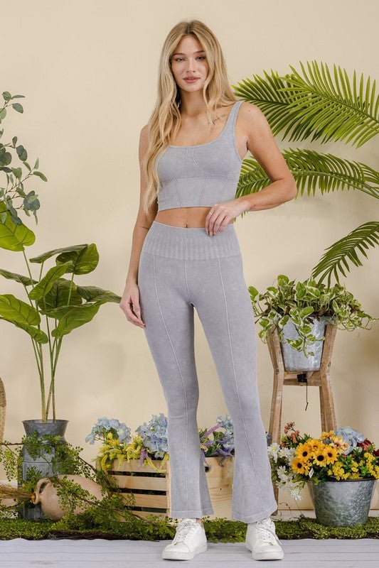 Women's Stone Washed Ribbed Matching Yoga Set - Robbi & Angel