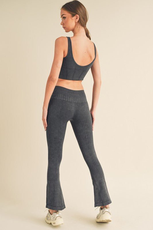 Women's Stone Washed Ribbed Matching Yoga Set - Robbi & Angel