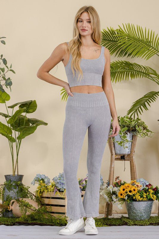 Women's Stone Washed Ribbed Matching Yoga Set - Robbi & Angel