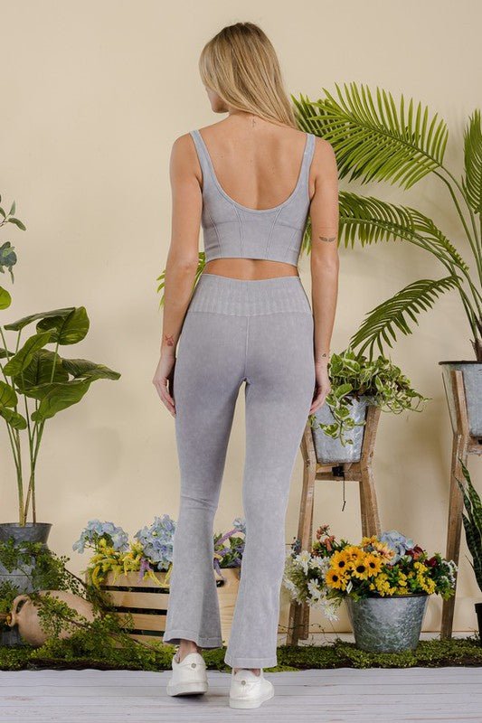 Women's Stone Washed Ribbed Matching Yoga Set - Robbi & Angel