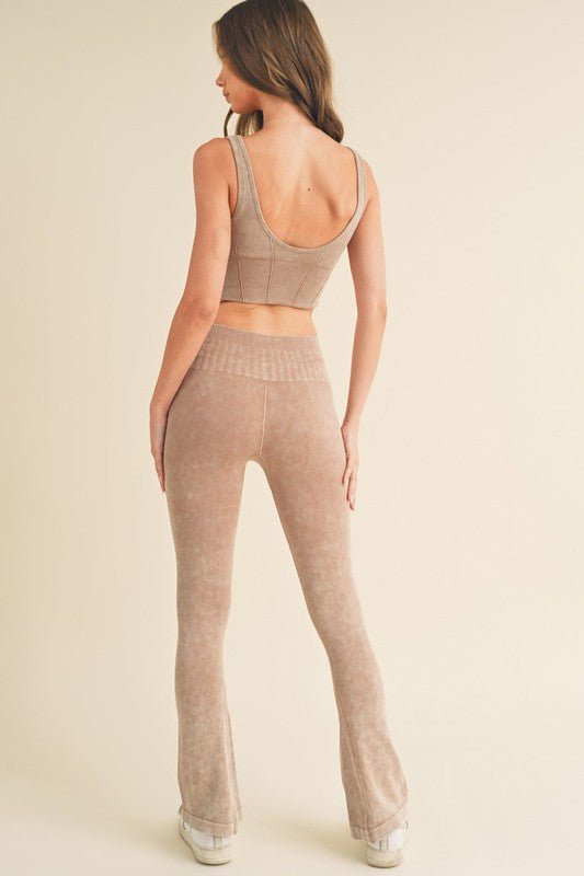 Women's Stone Washed Ribbed Matching Yoga Set - Robbi & Angel