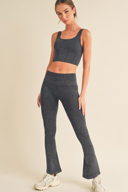 Women's Stone Washed Ribbed Matching Yoga Set - Robbi & Angel