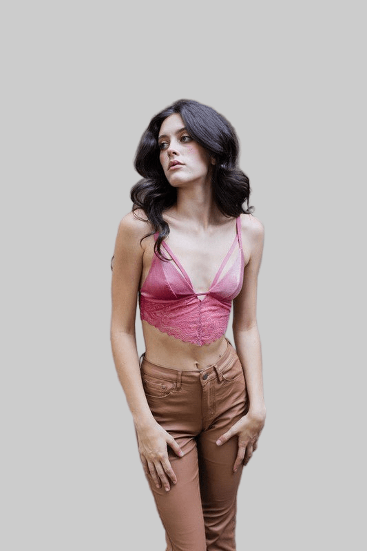 Women's Velvet Longline Lace Bralette - Elegant Lingerie - Robbi & Angel