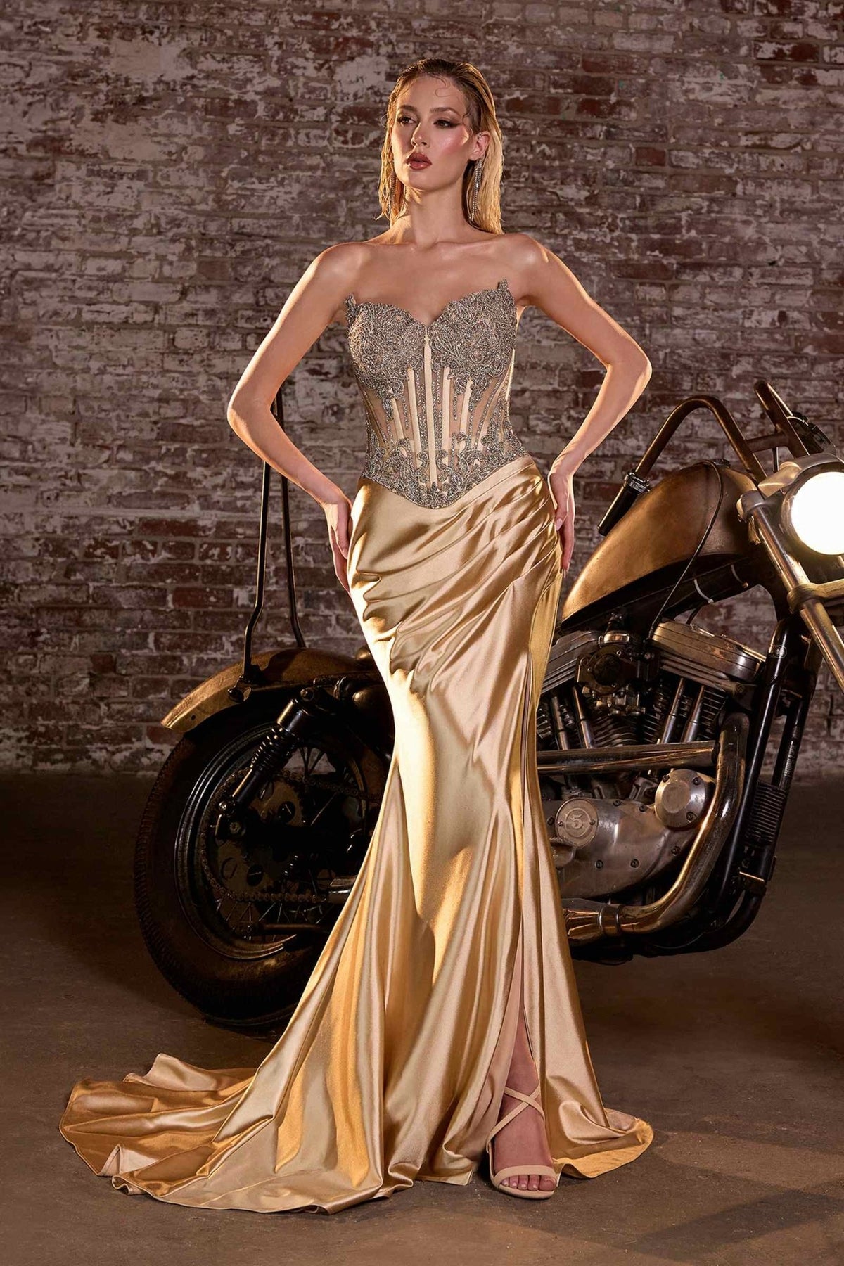 Yvonne Dress Crystal Strapless Fitted Satin Gown - Robbi & Angel