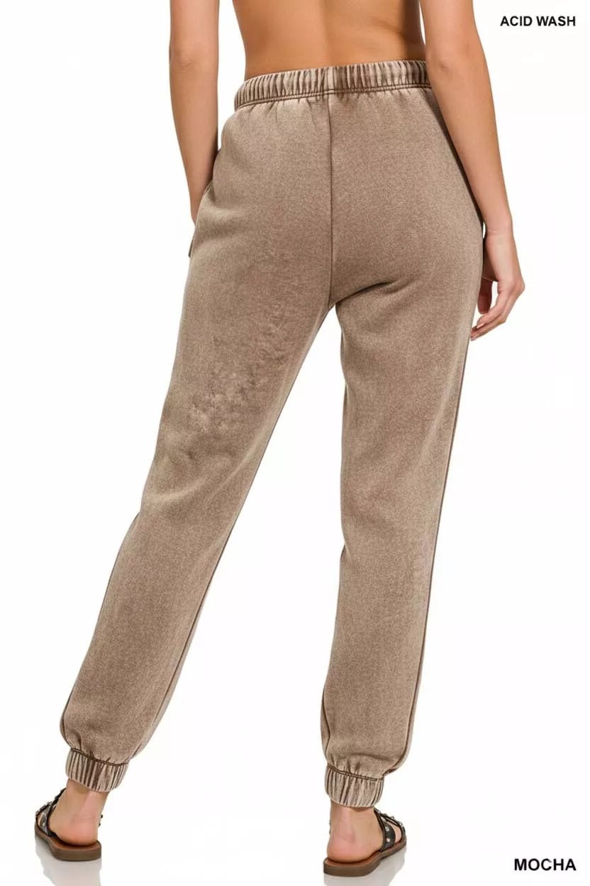 Zenana Acid Wash Fleece Sweatpants with Pockets - Robbi & Angel
