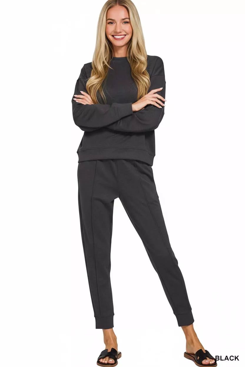 Zenana Scuba Mock Neck Sweatshirt and Joggers Set - Robbi & Angel