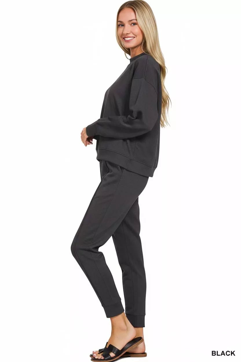 Zenana Scuba Mock Neck Sweatshirt and Joggers Set - Robbi & Angel