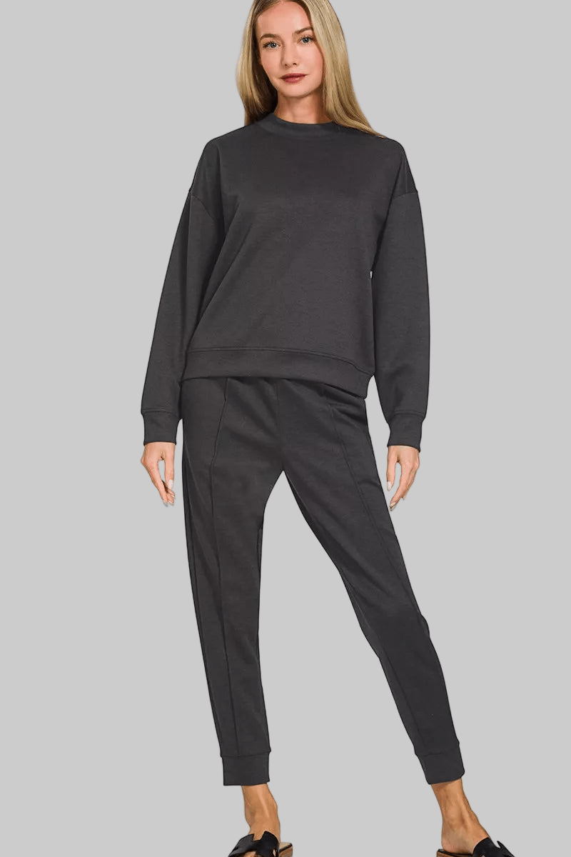 Zenana Scuba Mock Neck Sweatshirt and Joggers Set - Robbi & Angel