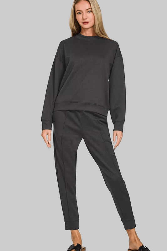 Zenana Scuba Mock Neck Sweatshirt and Joggers Set - Robbi & Angel