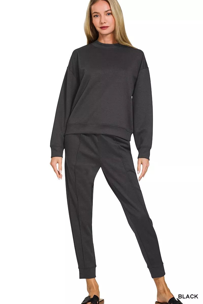 Zenana Scuba Mock Neck Sweatshirt and Joggers Set - Robbi & Angel