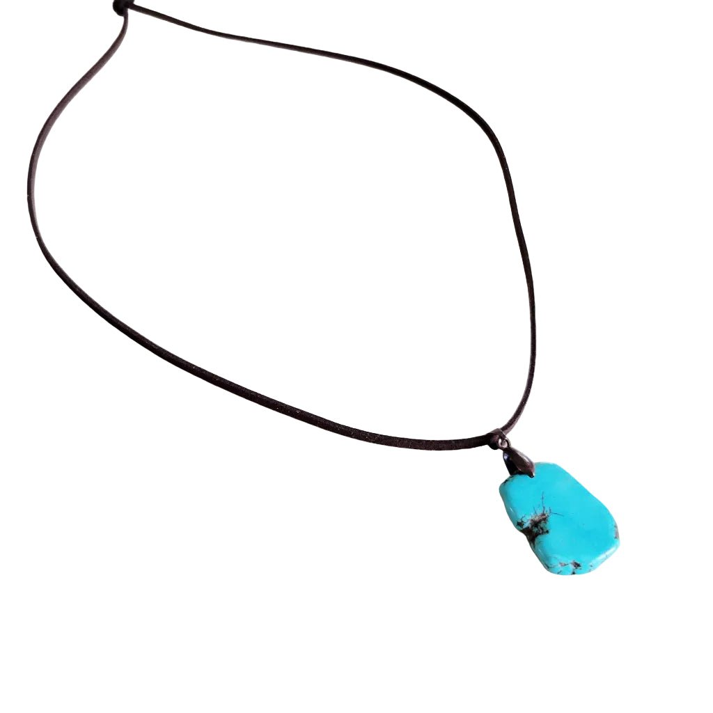 Zinna Turquoise Slab Pendant on Leather Cord Necklace - Robbi & Angel