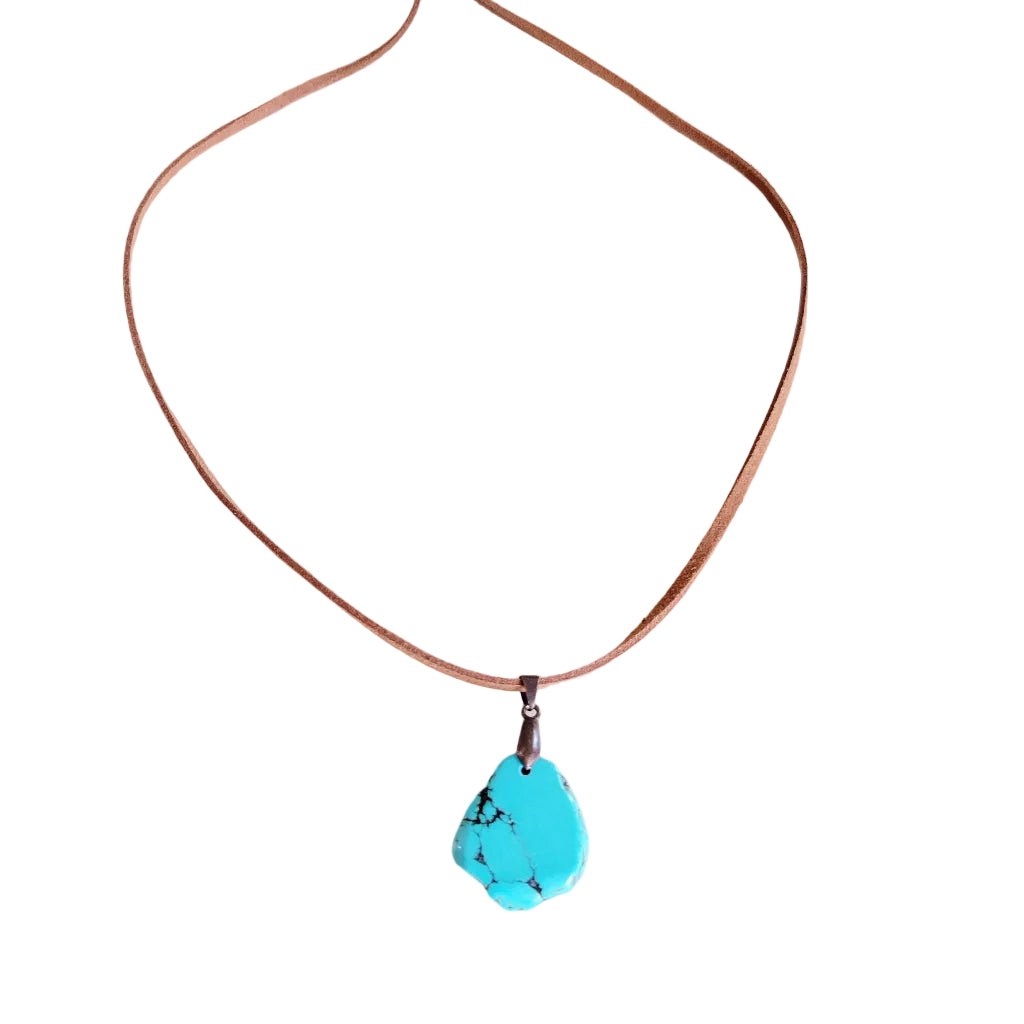 Zinna Turquoise Slab Pendant on Leather Cord Necklace - Robbi & Angel
