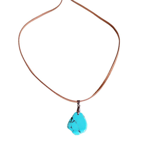 Zinna Turquoise Slab Pendant on Leather Cord Necklace - Robbi & Angel