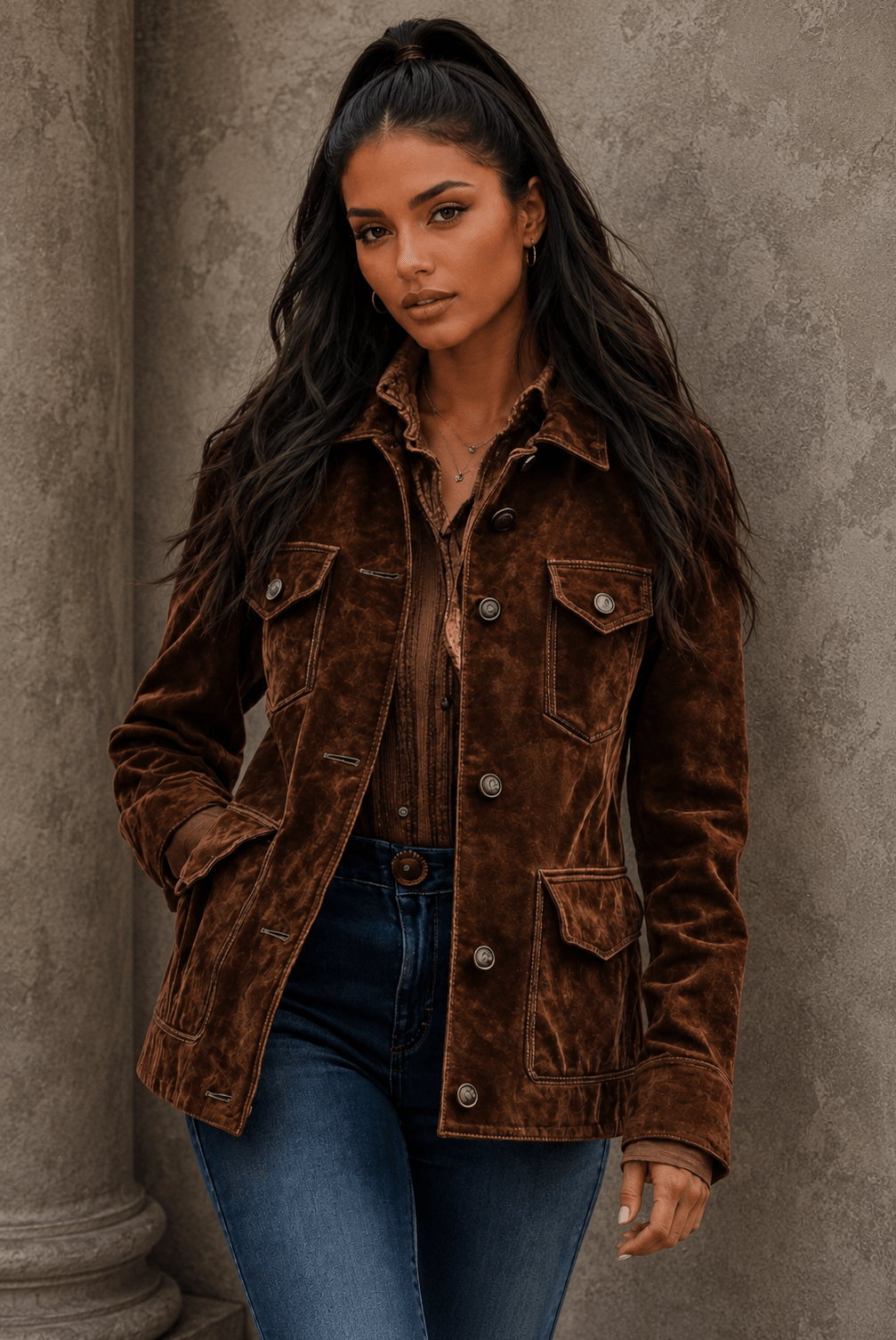 Zori Retro Suede Multi-Pocket Short Jacket - Robbi & Angel
