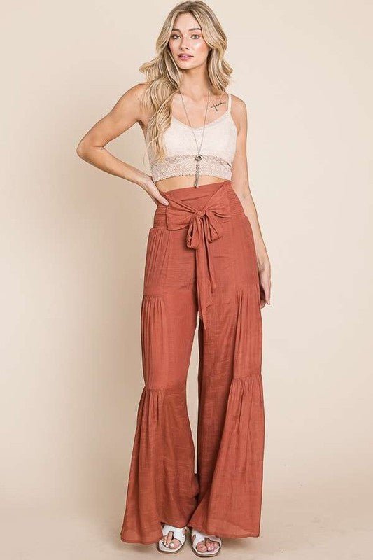 Tie front ruched waist back pants - Robbi & Angel