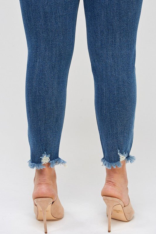 PLUS SIZE HIGH RISE DISTRESSED ANKLE SKINNY