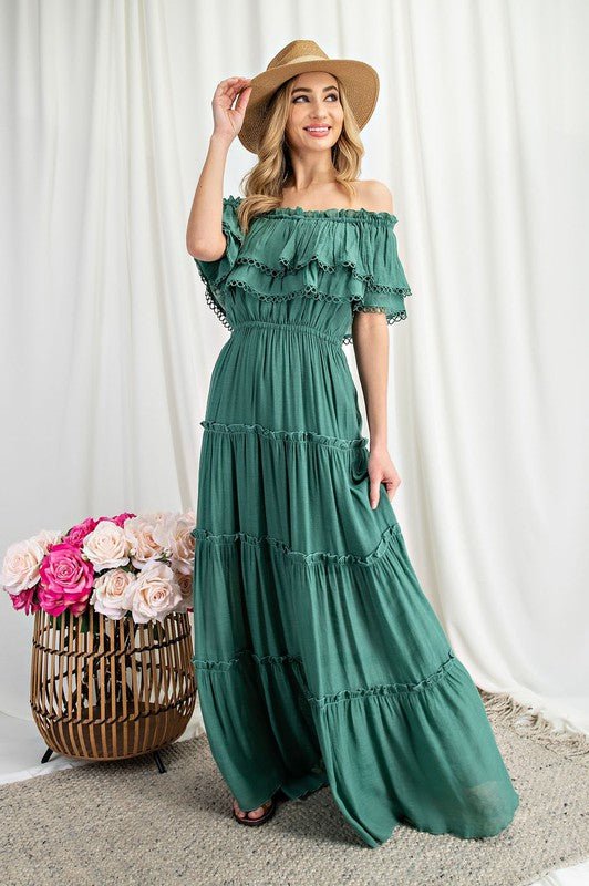 Off the Shoulder Ruffle Maxi Dress - Robbi & Angel