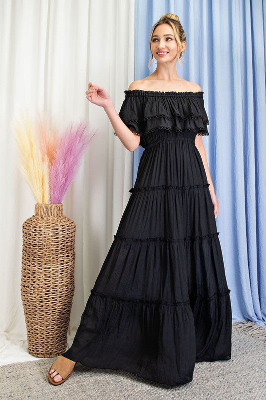 Off the Shoulder Ruffle Maxi Dress - Robbi & Angel