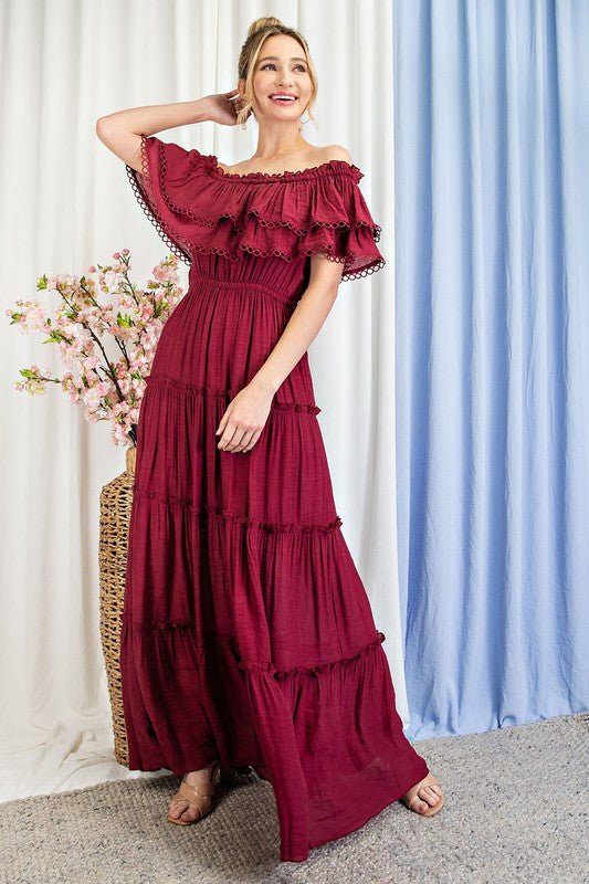 Off the Shoulder Ruffle Maxi Dress - Robbi & Angel