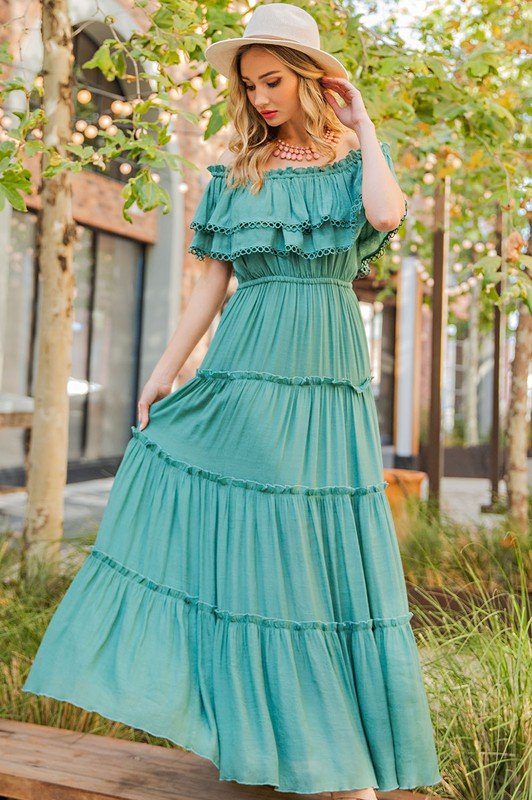 Off the Shoulder Ruffle Maxi Dress - Robbi & Angel