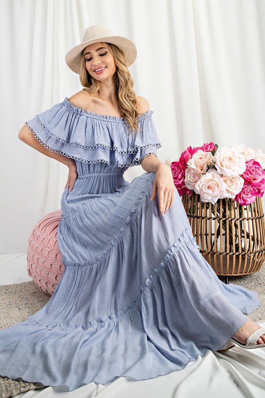 Off the Shoulder Ruffle Maxi Dress - Robbi & Angel