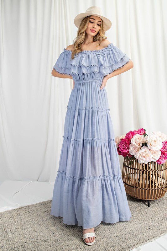 Off the Shoulder Ruffle Maxi Dress - Robbi & Angel