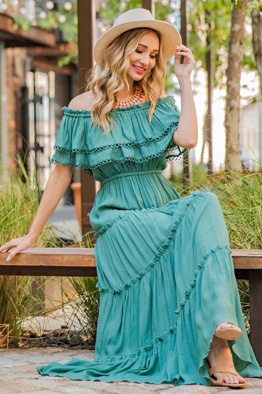 Off the Shoulder Ruffle Maxi Dress - Robbi & Angel