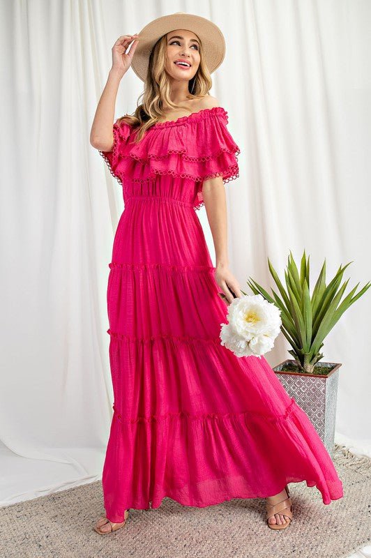 Off the Shoulder Ruffle Maxi Dress - Robbi & Angel