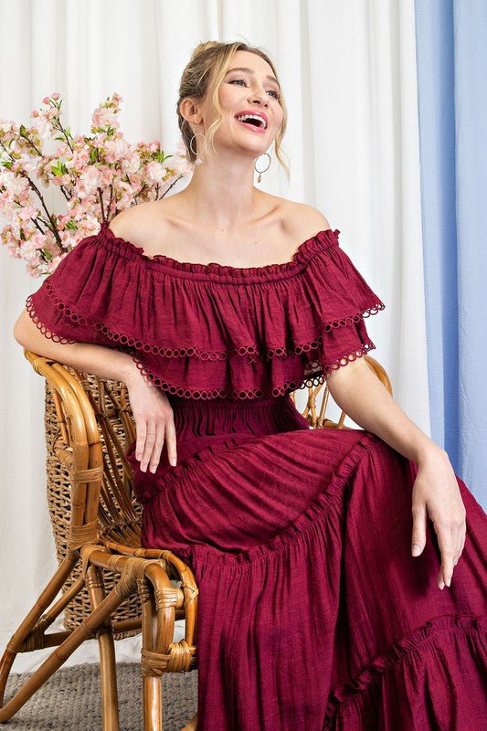 Off the Shoulder Ruffle Maxi Dress - Robbi & Angel