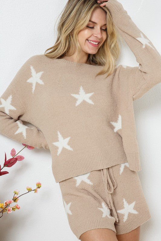 Soft Long Sleeve Star Print Top and Short Set - Robbi & Angel