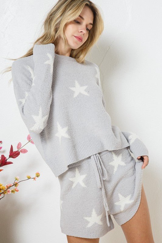 Soft Long Sleeve Star Print Top and Short Set - Robbi & Angel