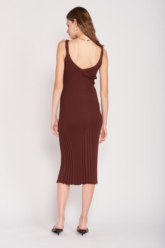 V NECK RIBBED MIDI DRESS WITH OPEN BACK - Robbi & Angel