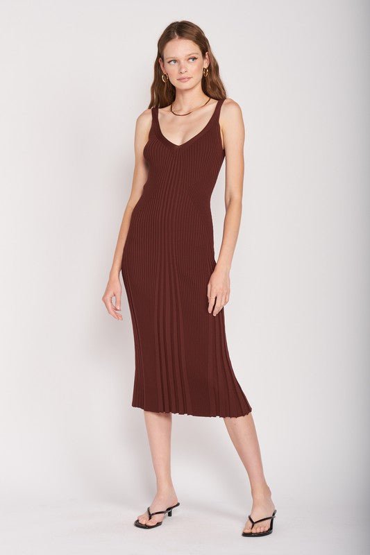 V NECK RIBBED MIDI DRESS WITH OPEN BACK - Robbi & Angel