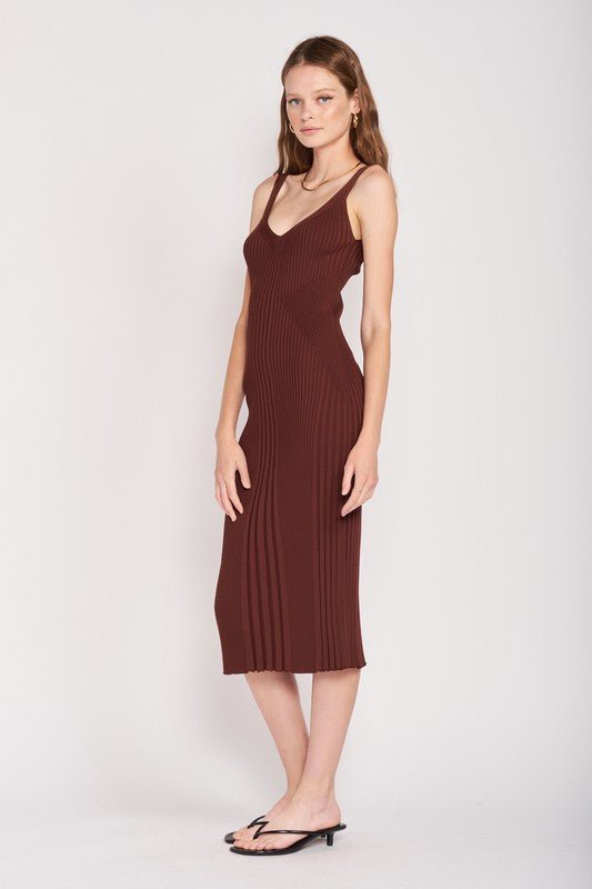 V NECK RIBBED MIDI DRESS WITH OPEN BACK - Robbi & Angel