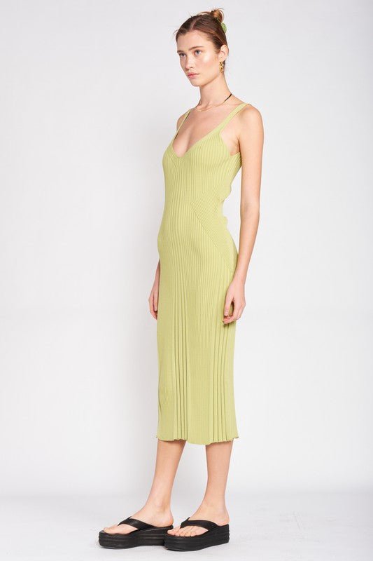 V NECK RIBBED MIDI DRESS WITH OPEN BACK - Robbi & Angel